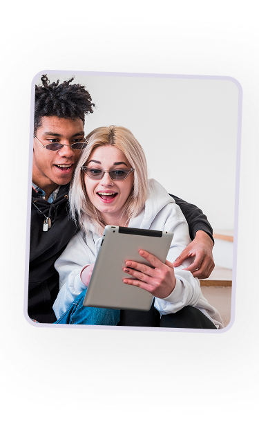 Young couple with tablet showing loan approval